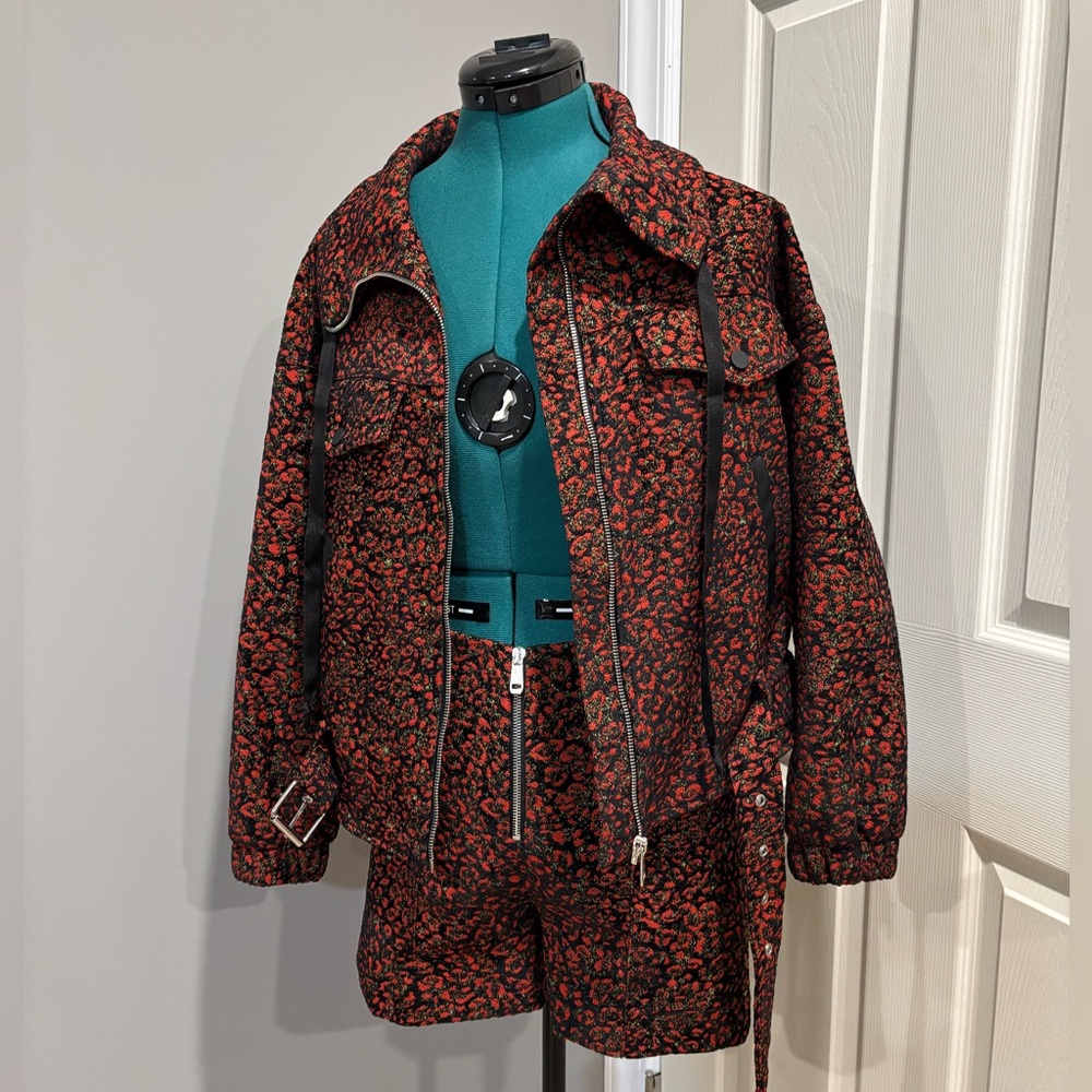 Zara Leopard 2 PC SET XS/M brocade red jacket and shorts